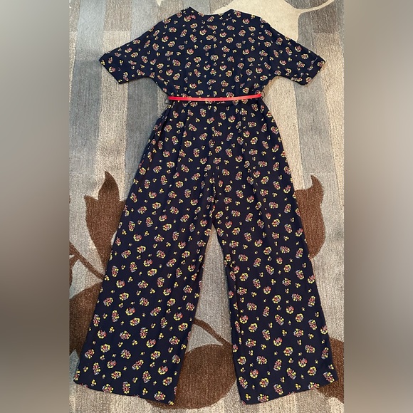 Boden Short Sleeve Emmeline Button Front Floral Union Suit Jumpsuit w Red Belt - Picture 7 of 9